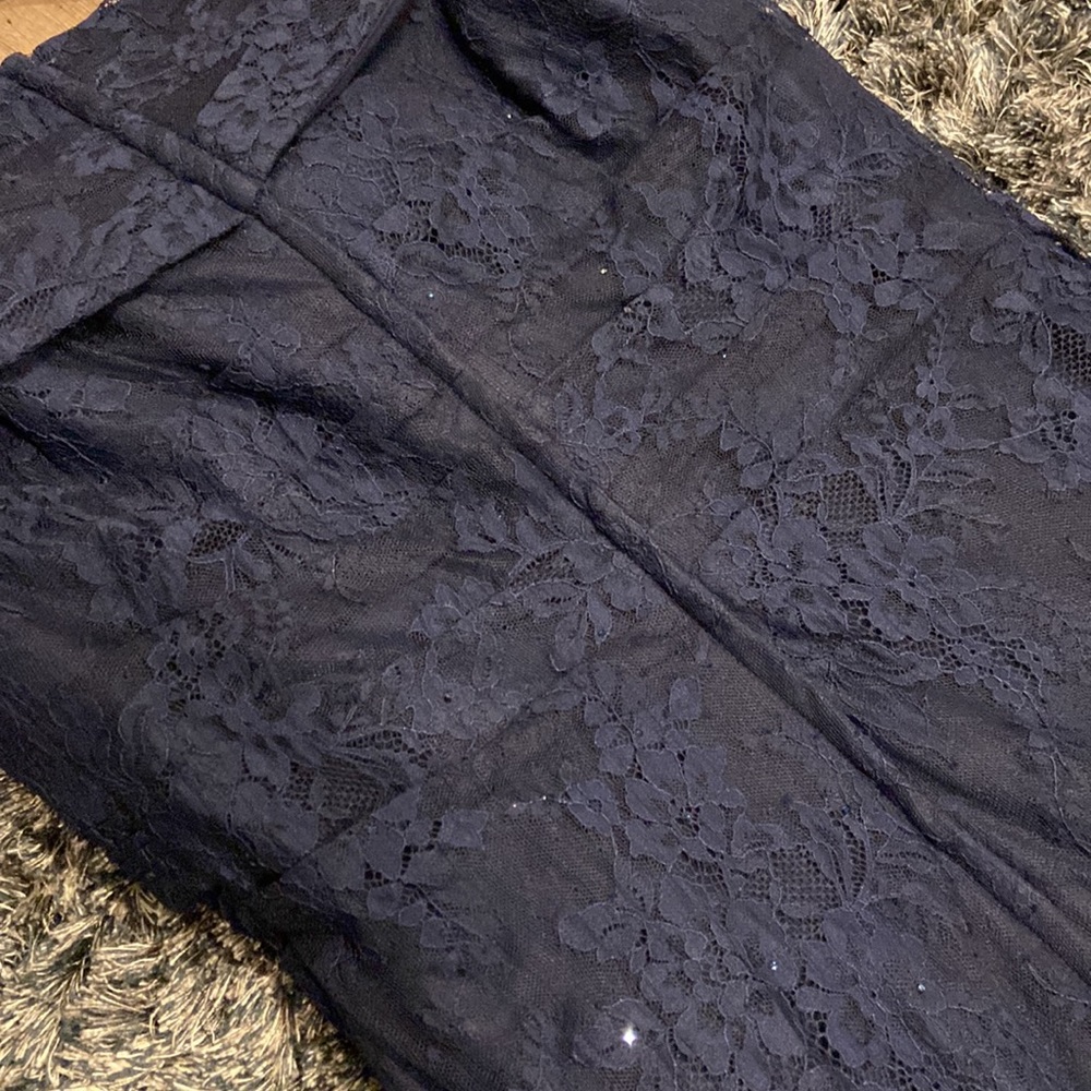 NWOT La Femme navy lace ruched gown - Picture 11 of 12
